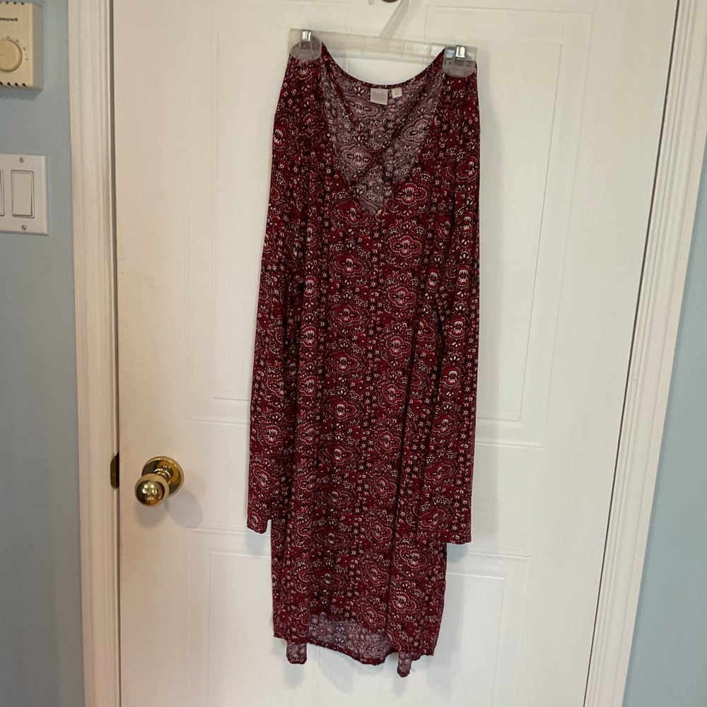 Twik Shift Dress Womens Large Red Excellent Paisley Crisscross V-Neck Viscose